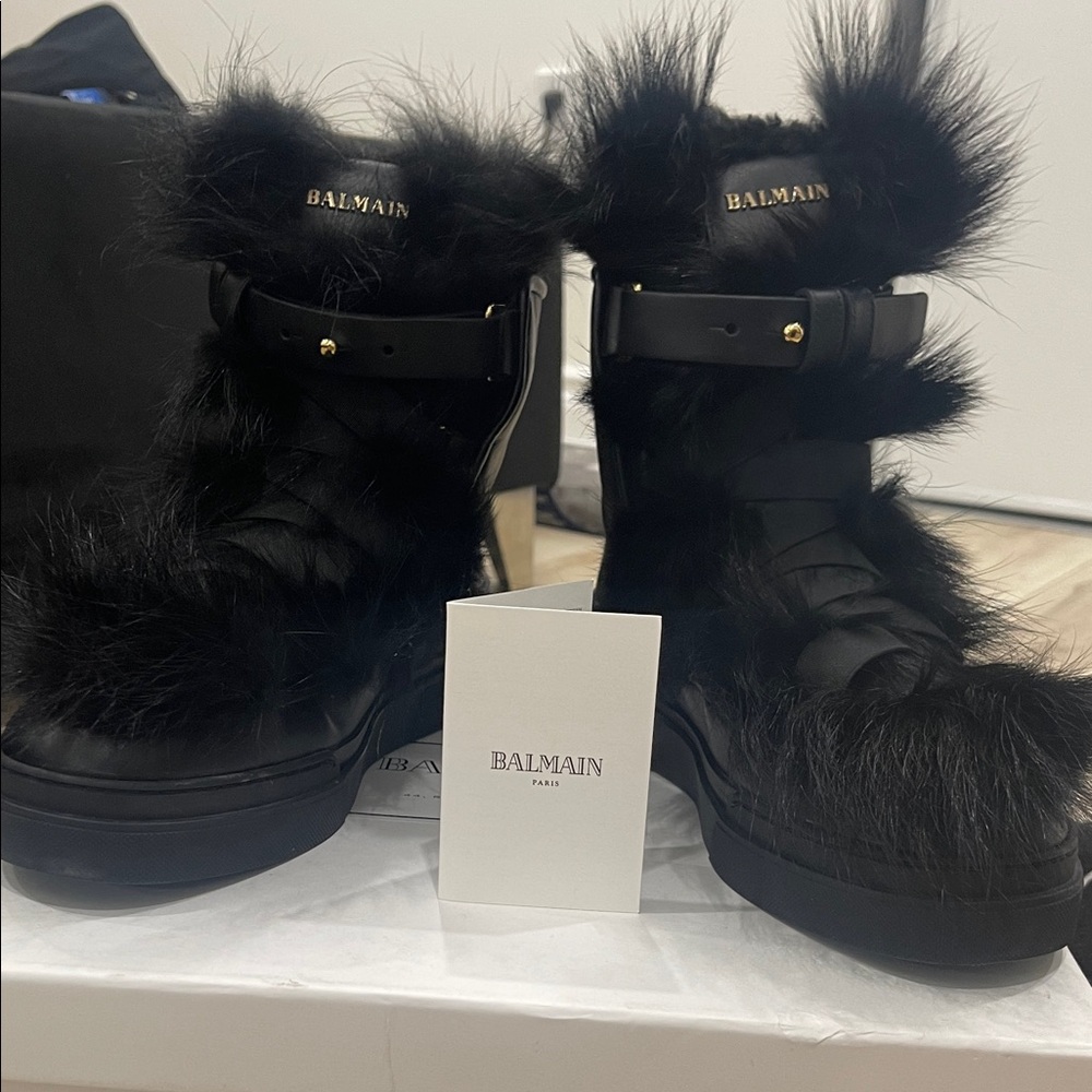 Balmain Black Fur Combat Boots
